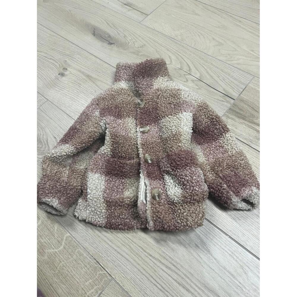 H&M Cream & Brown Plush Teddy Pea Coat for Kids
 Soft plush teddy texture. Butto